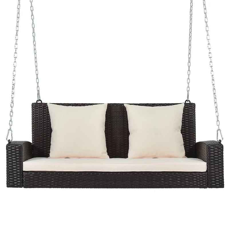 Streamdale Wicker Hanging Porch Swing with Cushion and Pillow