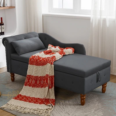 Streamdale Modern Velvet Chaise Lounge with Storage & Pillow