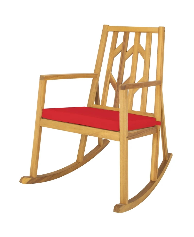 Gymax Outdoor Acacia Wood Rocking Chair Wooden Patio Rocker w/ Red Cushion