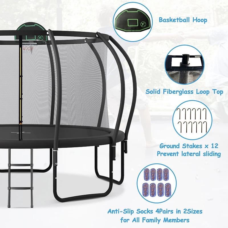 Streamdale Furniture Kids 16FT Trampoline with Safety Enclosure & Basketball Board
