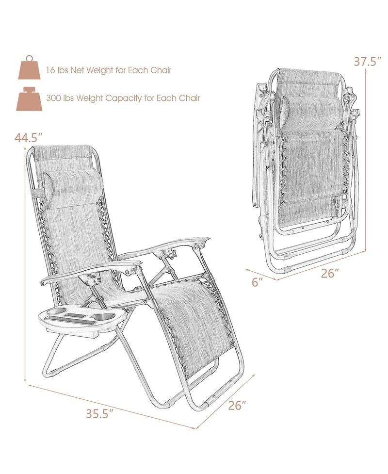 Slickblue 2 Pieces Folding Lounge Chair with Zero Gravity