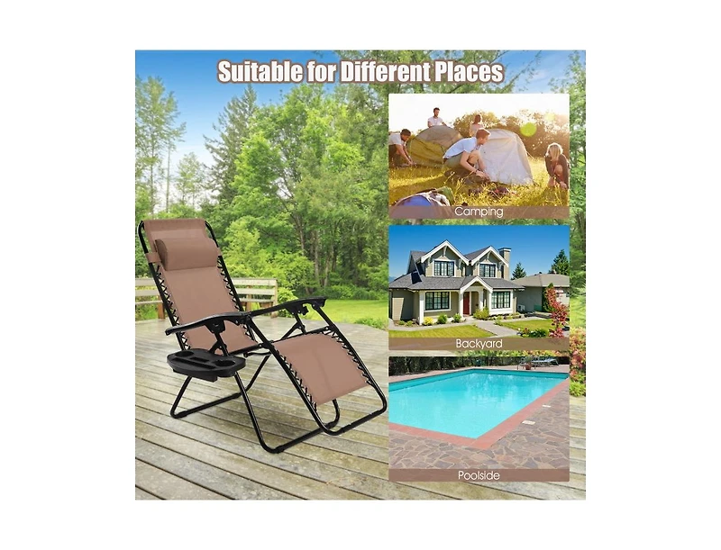Slickblue 2 Pieces Folding Lounge Chair with Zero Gravity