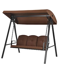 Outdoor 3-Seat Porch Swing with Adjust Canopy and Cushions Brown