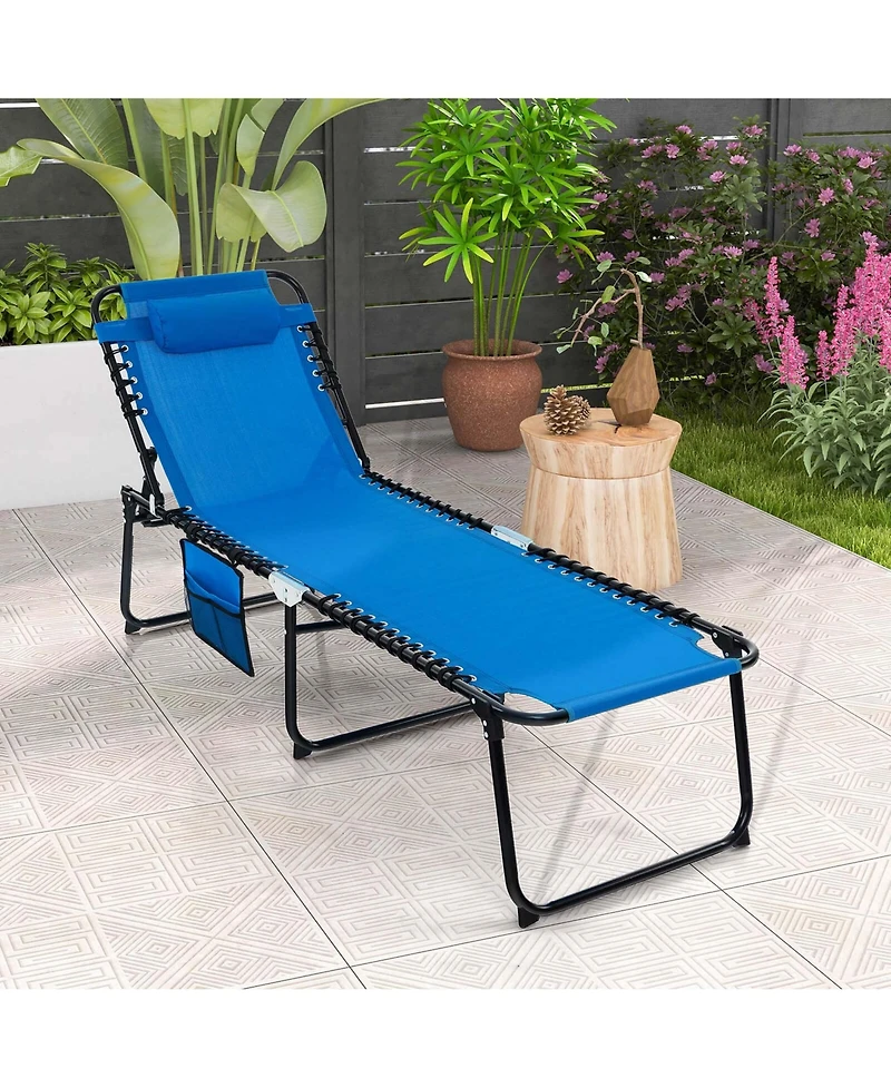 Costway Patio Folding Chaise Lounge Chair Portable Sun Lounger with Adjustable Backrest