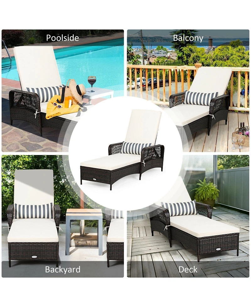 Slickblue Pe Rattan Armrest Chaise Lounge Chair with Adjustable Pillow