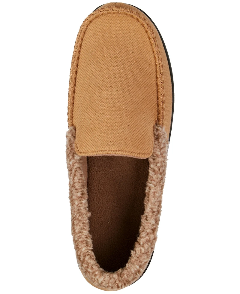 Isotoner Men's Brushed Knit or Plaid Lewis Moccasin Slipper with Fleece Lining and Memory Foam