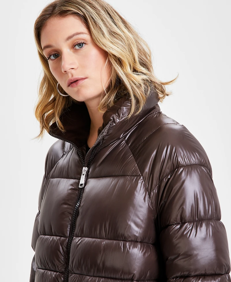 Guess Women's Shine Hooded Mid-Length Puffer Coat