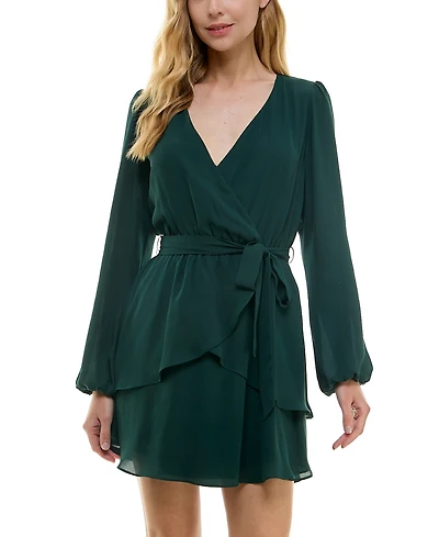 City Studios Juniors' Surplice-Neck Fit & Flare Dress