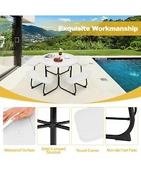 Outdoor 8-person Round Picnic Table Bench Set with 4 Benches & Umbrella Hole