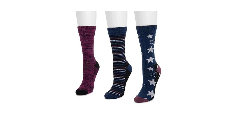 Muk Luks Women's 3 Pack Cotton Compression Crew Socks