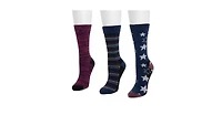 Muk Luks Women's 3 Pack Cotton Compression Crew Socks