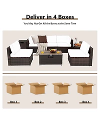 8PCS Patio Rattan Furniture Set Fire Pit Table Tank Holder Cover Deck