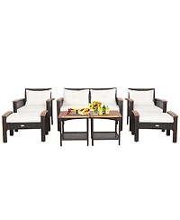 7PCS Patio Rattan Furniture Set Cushioned Loveseat Sofa Ottoman Table