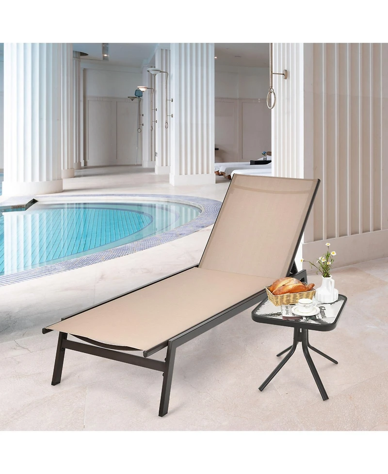 Slickblue Outdoor Reclining Chaise Lounge Chair with 6-Position Adjustable Back