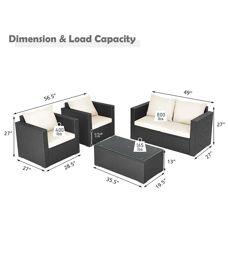 Costway 8PCS Patio Rattan Furniture Set Cushioned Sofa Chair Coffee Table Black