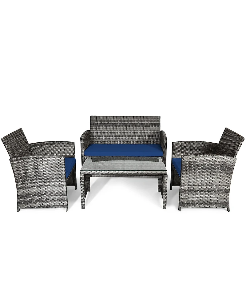 Costway 8PCS Patio Rattan Furniture Set Conversation Glass Table Top Cushioned Sofa
