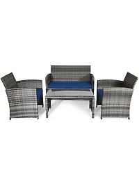 Costway 8PCS Patio Rattan Furniture Set Conversation Glass Table Top Cushioned Sofa