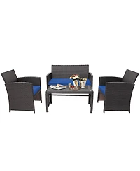8PCS Patio Rattan Furniture Set Cushioned Chair Sofa Coffee Table White