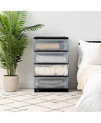 Iris Plastic 4 Drawer Wide Storage Cart with 4 Caster Wheels, Black