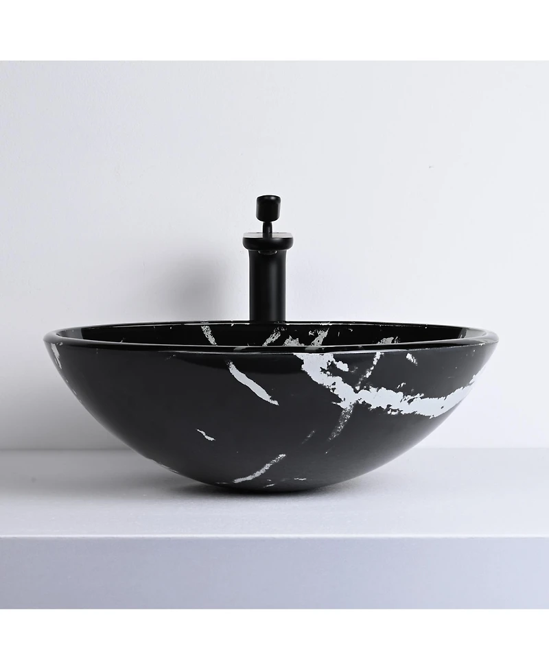 Aquaterior Bathroom Round Tempered Glass Vessel Sink w/ Single-Hole Faucet Drain