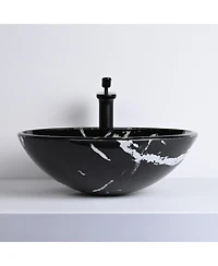 Aquaterior Bathroom Round Tempered Glass Vessel Sink w/ Single-Hole Faucet Drain