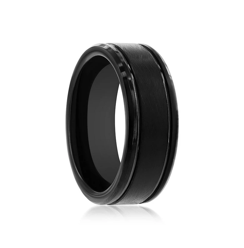 Metallo Brushed & Polished Black Tungsten Ring