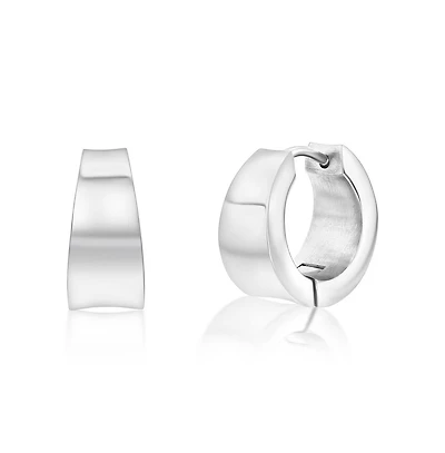 Metallo Stainless Steel or Black Plated over Stainless Steel Polished Huggie Earrings