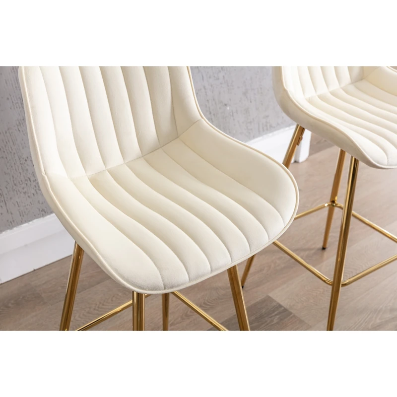 Streamdale Golden Velvet Bar Stools with Chrome Footrest