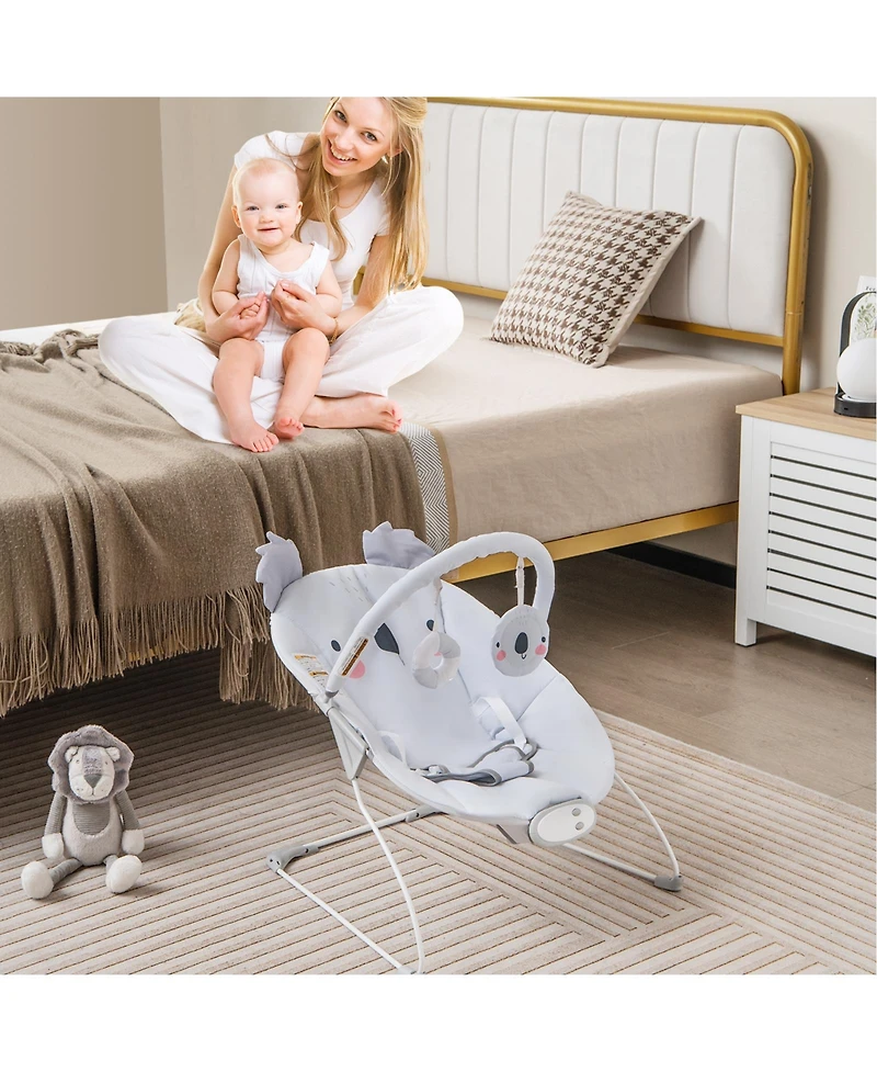 Slickblue Boys Portable Baby Bouncer Rocker Seat with Detachable Toy Bar-Gray