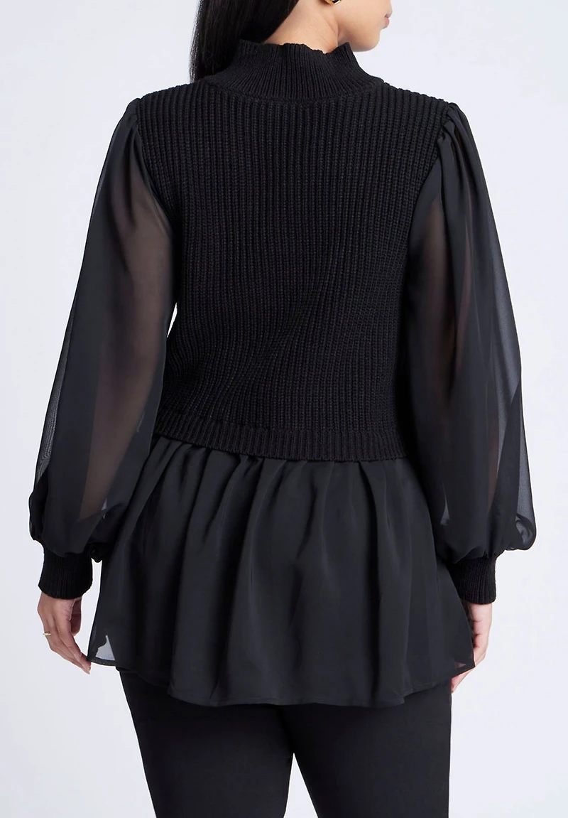 Eloquii Women's Twofer Sweater With Chiffon
