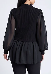 Eloquii Women's Twofer Sweater With Chiffon