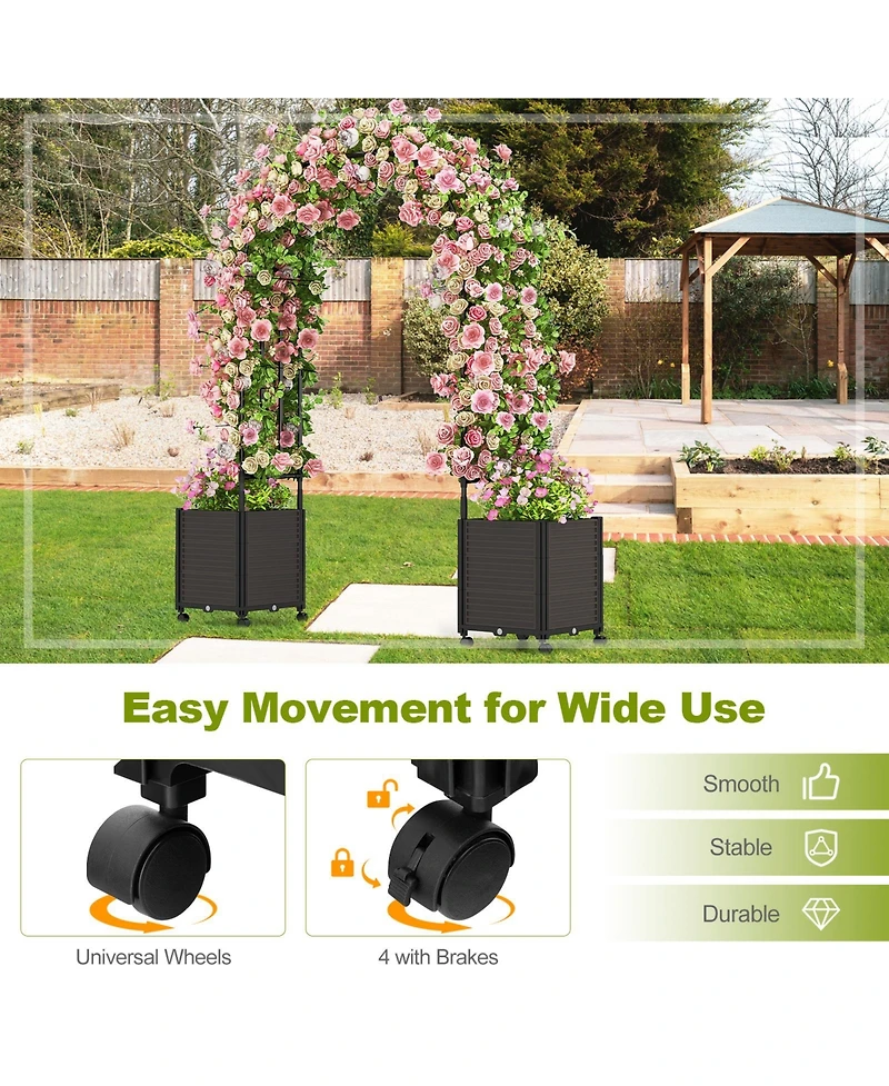 Slickblue 6.6 Feet Arch Arbor Trellis with 2 Planter Boxes & Detachable Pe-Coated Metal Tubes-Black