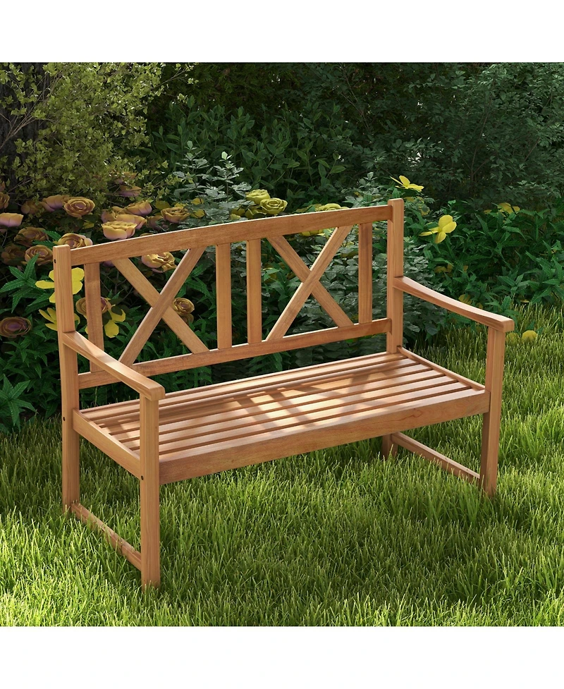 Slickblue 2-Person Wood Outdoor Bench with Cozy Armrest and Backrest