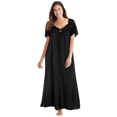 Only Necessities Plus Long Silky Lace-Trim Gown