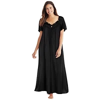 Only Necessities Plus Long Silky Lace-Trim Gown