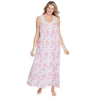 Only Neccessities Plus Necessities Long Sleeveless Floral Nightgown