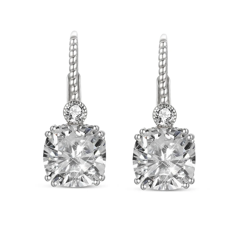 Genevive Sterling Silver White Gold Plating Cubic Zirconia Leverback Drop Earrings
