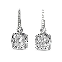 Genevive Sterling Silver White Gold Plating Cubic Zirconia Leverback Drop Earrings