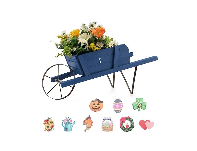 Slickblue Wooden Wagon Planter with 9 Magnetic Accessories for Garden Yard