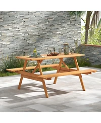 Slickblue 6 Person Picnic Table Set Patio Rectangle with 2 Built-in Benches and Umbrella Hole