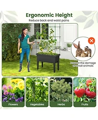 Slickblue Self-watering Raised Garden Bed Elevated Planter with Climbing Trellis-Black