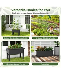 Slickblue Self-watering Raised Garden Bed Elevated Planter with Climbing Trellis-Black