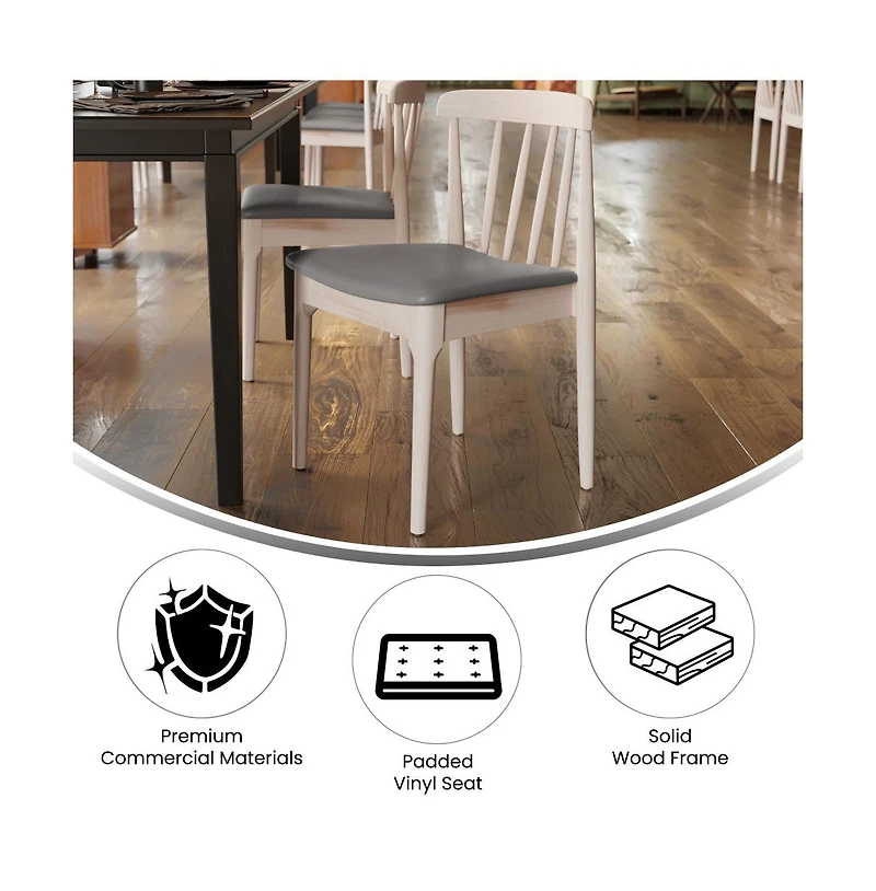 Emma+Oliver Charlize Set Of 2 Solid Wood Dining Chairs With Spindle Backrests And Vinyl Seats