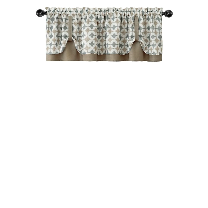 Kate Aurora Modern Geometric Button Tuck Rod Pocket Window Valance