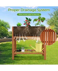 Slickblue Outdoor Raised Garden Bed Fir Wood Planter Box with Bottom Storage Shelf and Protective Liner-Brown