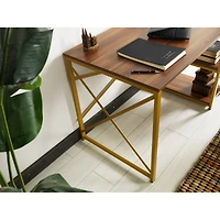 Streamdale Morello Gold Metal Frame Desk with Wooden Top