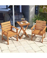 Slickblue 2 Piece Patio Hardwood Chair with Slatted Seat and Inclined Backrest