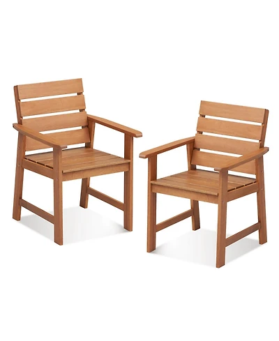 Slickblue 2 Piece Patio Hardwood Chair with Slatted Seat and Inclined Backrest