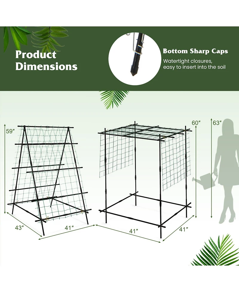 Slickblue A-Frame Garden Cucumber Trellis with Netting for Climbing Plants Outdoor-Black