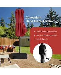 Gymax Outdoor 15' Double-Sided Patio Umbrella 48 Solar Led Lights Crank & Base Wine